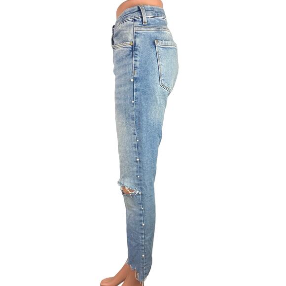 Zara Blue Z1975 Denim Low Rise Light Wash Distressed Straight Leg Jeans Size 8 - Picture 2 of 4